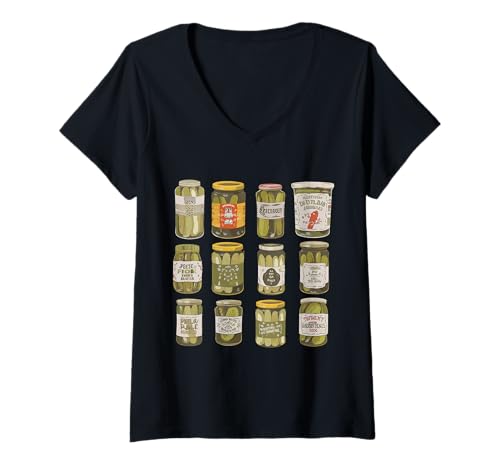 Damen Eingelegte Gurken Glas Gurkengläser Eingemachte Gurkenglas T-Shirt mit V-Ausschnitt Damen Eingelegte Gurken Glas Gurkengläser Eingemachte Gurkenglas T-Shirt mit V-Ausschnitt von Funny Canned Pickles Cute Pickle Jar Vegetable