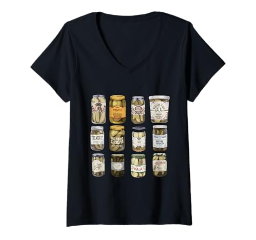 Damen Eingemachte Gurken Glas Gurkengläser Eingelegte Gurkenglas T-Shirt mit V-Ausschnitt Damen Eingemachte Gurken Glas Gurkengläser Eingelegte Gurkenglas T-Shirt mit V-Ausschnitt von Funny Canned Pickles Cute Pickle Jar Vegetable