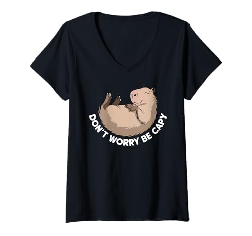 Damen Chill Capybara Relax Vibes Graphic Don't Worry Be Capy T-Shirt mit V-Ausschnitt Damen Chill Capybara Relax Vibes Graphic Don't Worry Be Capy T-Shirt mit V-Ausschnitt von Funny Capibara Graphic