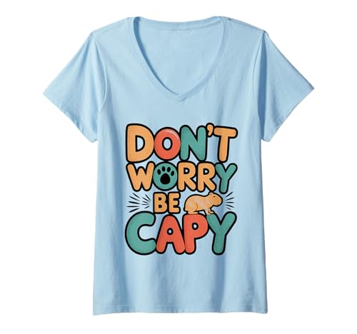 Damen Lustiges Capybara Chill Vibes Design | Don't Worry Be Capy T-Shirt mit V-Ausschnitt Damen Lustiges Capybara Chill Vibes Design | Don't Worry Be Capy T-Shirt mit V-Ausschnitt von Funny Capibara Graphic