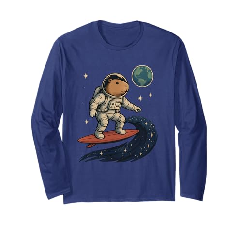 Capybara Astronaut Surfen im Weltraum Capy Männer Frauen Kinder Langarmshirt Capybara Astronaut Surfen im Weltraum Capy Männer Frauen Kinder Langarmshirt von Funny Capybara Animal Astronaut Apparel
