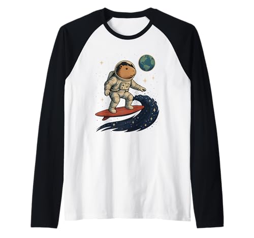 Capybara Astronaut Surfen im Weltraum Capy Männer Frauen Kinder Raglan Capybara Astronaut Surfen im Weltraum Capy Männer Frauen Kinder Raglan von Funny Capybara Animal Astronaut Apparel