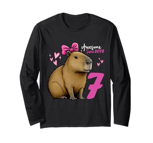 Kinder 7 Jahre alt Capybara Geburtstag für Mädchen 7. Capybara Langarmshirt von Funny Capybara Birthday Party