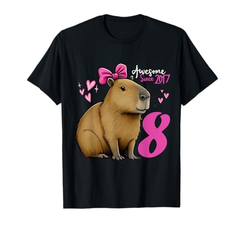 Kinder 8 Jahre alt Capybara Geburtstag für Mädchen 8. Capybara T-Shirt von Funny Capybara Birthday Party