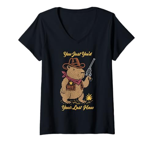 Damen Du hast gerade Dein letztes Haw Capybara Cowboy Halloween gesehen T-Shirt mit V-Ausschnitt Damen Du hast gerade Dein letztes Haw Capybara Cowboy Halloween gesehen T-Shirt mit V-Ausschnitt von Funny Capybara Cowboy
