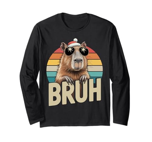 Capybara Santa Christmas Bruh Retro Capybara Bruh Jungen Kinder Langarmshirt von Funny Capybara Gamer Bruh Vintage Gaming Boys Kids