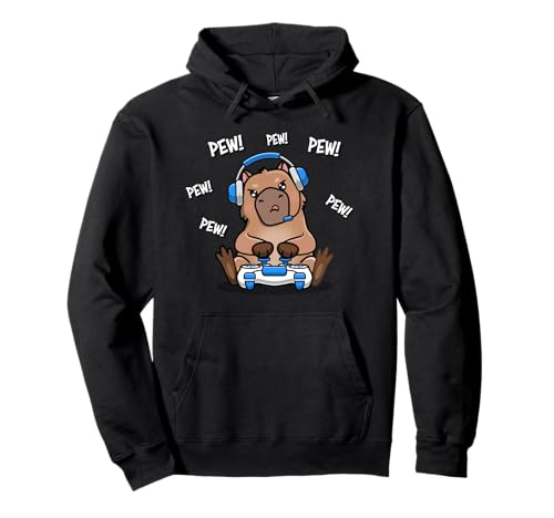 Meme Lover Kawaii Pew Pew Kids Video Gamer Capybara Pullover Hoodie von Funny Capybara Gifts Graphic Tee Shirts & Hoodies