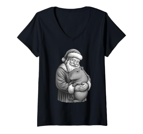 Damen Capybara Weihnachtsmann Weihnachten Tierliebhaber T-Shirt mit V-Ausschnitt Damen Capybara Weihnachtsmann Weihnachten Tierliebhaber T-Shirt mit V-Ausschnitt von Funny Capybara Holiday Animal Designs