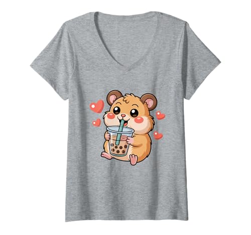 Damen Süße Kawaii Capybara Boba Trinken Boba Kawaii Bubble Tea T-Shirt mit V-Ausschnitt Damen Süße Kawaii Capybara Boba Trinken Boba Kawaii Bubble Tea T-Shirt mit V-Ausschnitt von Funny Capybara Kawaii Bear Boba Tea Lover Apparel