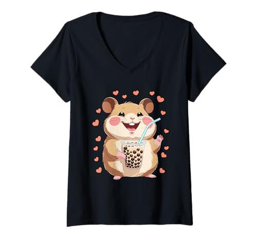 Damen Süße Kawaii Capybara Boba Trinken Boba Kawaii Bubble Tea T-Shirt mit V-Ausschnitt Damen Süße Kawaii Capybara Boba Trinken Boba Kawaii Bubble Tea T-Shirt mit V-Ausschnitt von Funny Capybara Kawaii Bear Boba Tea Lover Apparel