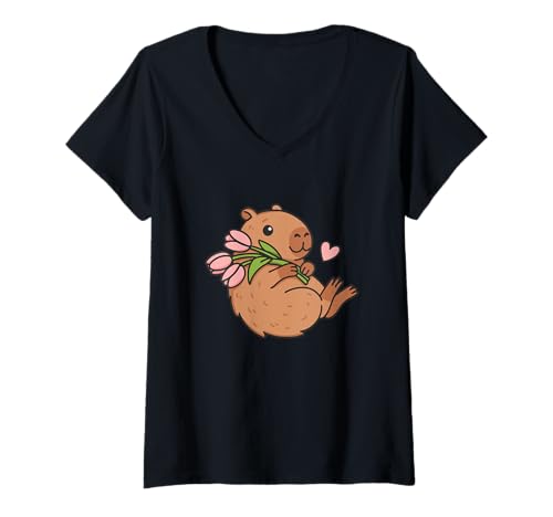 Damen Süße Capybara Nager Capybara Liebhaber T-Shirt mit V-Ausschnitt Damen Süße Capybara Nager Capybara Liebhaber T-Shirt mit V-Ausschnitt von Funny Capybara Kawaii Capybara