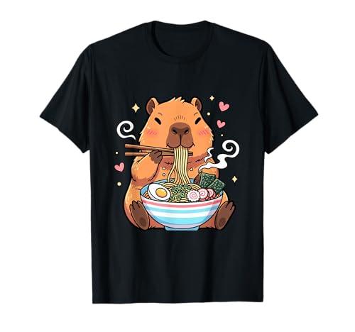 Kawaii Capybara Eating Ramen Noodles Cute Capybara Boy Girl T-Shirt von Funny Capybara Kawaii Tee Men Women Kids Tees