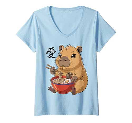 Damen Lustige Capybara-Ramen-Grafik, Capybara-Liebhaber, Japanisches Kawaii T-Shirt mit V-Ausschnitt Damen Lustige Capybara-Ramen-Grafik, Capybara-Liebhaber, Japanisches Kawaii T-Shirt mit V-Ausschnitt von Funny Capybara Ramen Graphic Capybara lover