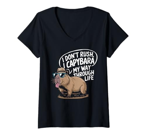 Damen Lustiger Capybara-Liebhaber Nager Wildtiere Capy T-Shirt mit V-Ausschnitt Damen Lustiger Capybara-Liebhaber Nager Wildtiere Capy T-Shirt mit V-Ausschnitt von Funny Capybara Rodent Animal Capy