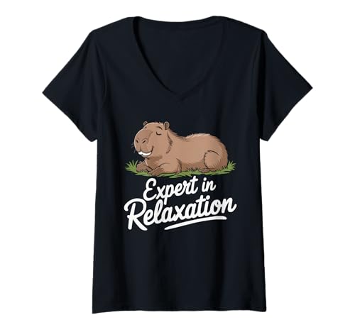 Damen Lustiger Capybara-Liebhaber Nager Wildtiere Capy T-Shirt mit V-Ausschnitt Damen Lustiger Capybara-Liebhaber Nager Wildtiere Capy T-Shirt mit V-Ausschnitt von Funny Capybara Rodent Animal Capy