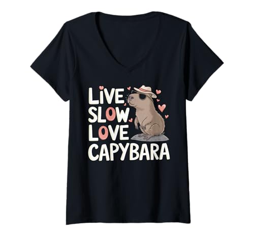 Damen Lustiger Capybara-Liebhaber Nager Wildtiere Capy T-Shirt mit V-Ausschnitt Damen Lustiger Capybara-Liebhaber Nager Wildtiere Capy T-Shirt mit V-Ausschnitt von Funny Capybara Rodent Animal Capy