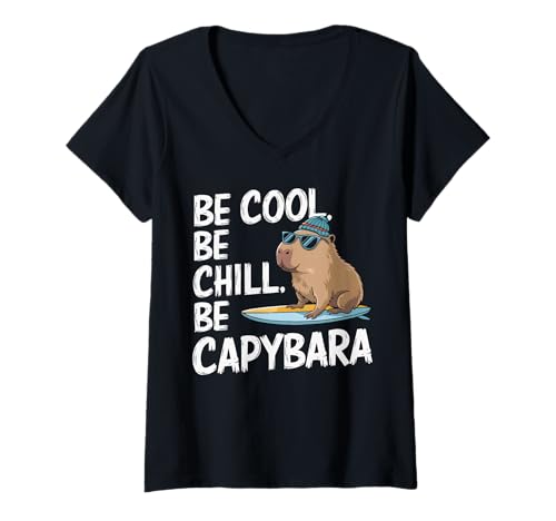 Damen Lustiger Capybara-Liebhaber Nager Wildtiere Capy T-Shirt mit V-Ausschnitt Damen Lustiger Capybara-Liebhaber Nager Wildtiere Capy T-Shirt mit V-Ausschnitt von Funny Capybara Rodent Animal Capy