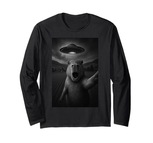 Lustiges Capybara-Selfie mit Alien-UFO für Jungen, Männer, Frauen, Kinder Langarmshirt Lustiges Capybara-Selfie mit Alien-UFO für Jungen, Männer, Frauen, Kinder Langarmshirt von Funny Capybara Selfie Graphic Tees Apparel
