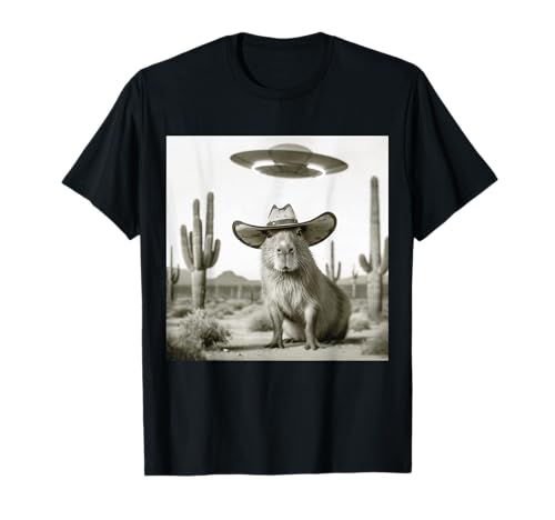Cowboy Capybara Selfie Alien UFO Lustiges Capybara für Herren Kinder T-Shirt von Funny Capybara Selfie With Alien UFO Men Kids