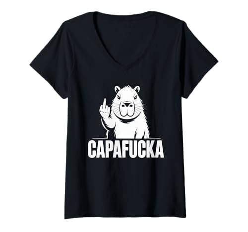 Damen Capafucka Lustiges Capybara Shirt Retro Style Tier Humor T-Shirt mit V-Ausschnitt Damen Capafucka Lustiges Capybara Shirt Retro Style Tier Humor T-Shirt mit V-Ausschnitt von Funny Capybara Shirts & Animal Humor
