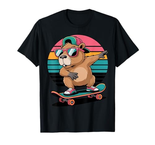 Skateboard Capybara Dabbing Jungen Herren Fun Capy Lover Retro T-Shirt Skateboard Capybara Dabbing Jungen Herren Fun Capy Lover Retro T-Shirt von Funny Capybara Skateboard Toddler Idea Capybara