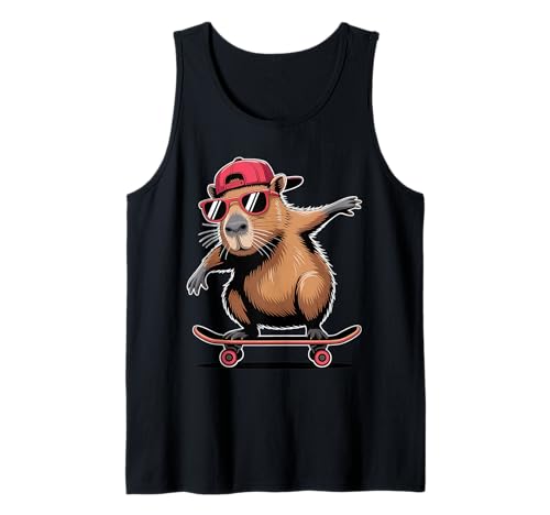 Skateboard Capybara Skater Jungen Herren Spaß Capy Liebhaber Kinder Tank Top von Funny Capybara Skateboard Toddler Idea Capybara