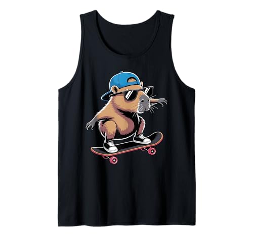 Skateboard Capybara Skater Jungen Herren Spaß Capy Liebhaber Kinder Tank Top von Funny Capybara Skateboard Toddler Idea Capybara