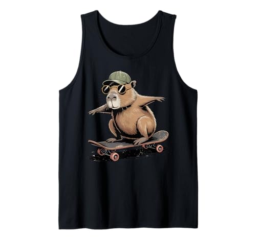 Vintage Skateboard Capybara Skater Jungen Herren Fun Capy Lover Tank Top von Funny Capybara Skateboard Toddler Idea Capybara