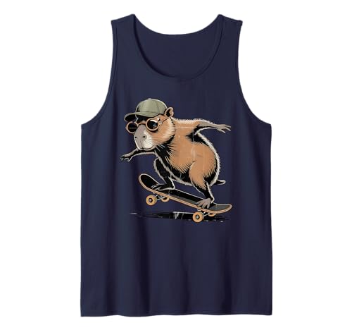 Vintage Skateboard Capybara Skater Jungen Herren Fun Capy Lover Tank Top von Funny Capybara Skateboard Toddler Idea Capybara