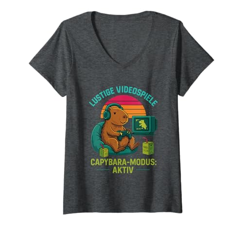 Damen Capybara Lustige Videospiele Capybara T-Shirt mit V-Ausschnitt Damen Capybara Lustige Videospiele Capybara T-Shirt mit V-Ausschnitt von Funny Capybara Video Games Graphic