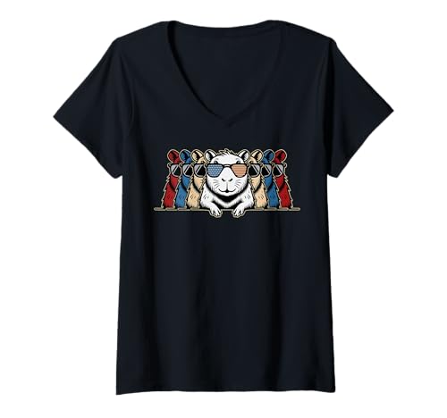Damen Capybara #25D2F Vintage Flagge 4. Juli Rot Weiß und Blau T-Shirt mit V-Ausschnitt von Funny Capybara for Animal Lover Men Women Kids