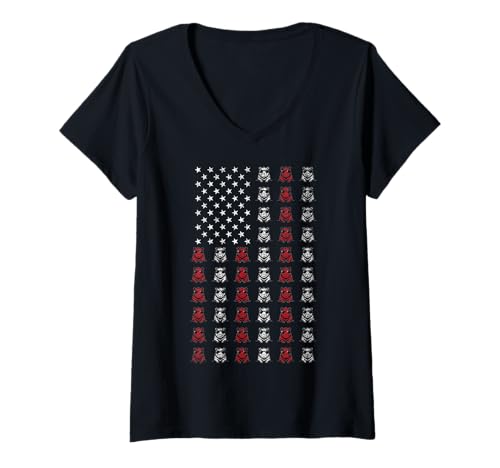 Damen Capybara #25D32 Vintage Flagge 4. Juli Rot Weiß und Blau T-Shirt mit V-Ausschnitt von Funny Capybara for Animal Lover Men Women Kids