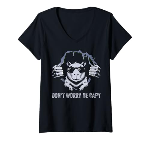 Damen Capybara Don't Worry Be Capy Lovers zerrissenes T-Shirt #25D3D T-Shirt mit V-Ausschnitt von Funny Capybara for Animal Lover Men Women Kids