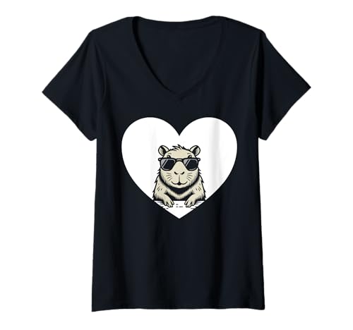 Damen Capybara Herz Grafik Capybara Lovers Capy Grafik #25D20 T-Shirt mit V-Ausschnitt von Funny Capybara for Animal Lover Men Women Kids