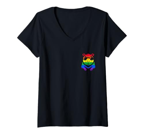 Damen Capybara LGBTQ Pride Flag Minimalist mit Regenbogenmotiv #25D29 T-Shirt mit V-Ausschnitt von Funny Capybara for Animal Lover Men Women Kids