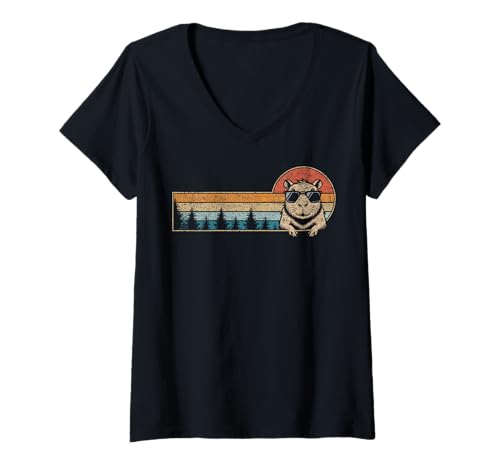 Damen Capybara Lover Vintage-T-Shirt mit Capybara-Motiv mit Capybara-Motiv #25D34 T-Shirt mit V-Ausschnitt von Funny Capybara for Animal Lover Men Women Kids