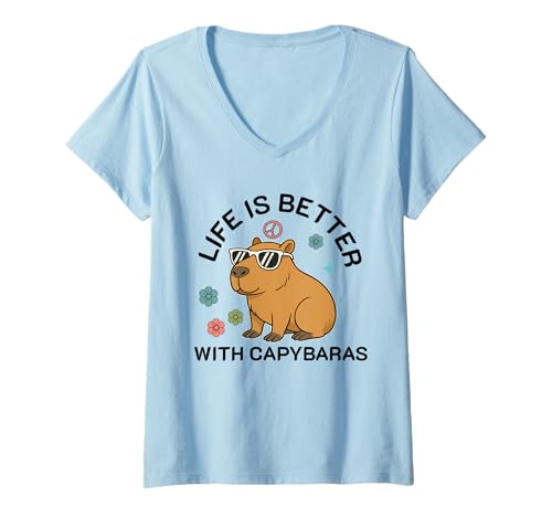 Damen Das Leben ist besser mit Capybara, lustige Capybara-Mädchenfrauen T-Shirt mit V-Ausschnitt von Funny Capybara lover meme