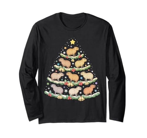 Christmas Tree Xmas Capybara Pyjama Funny Xmas Capybara Kids Langarmshirt von Funny Capybaras Christmas Santa Xmas Reindeer