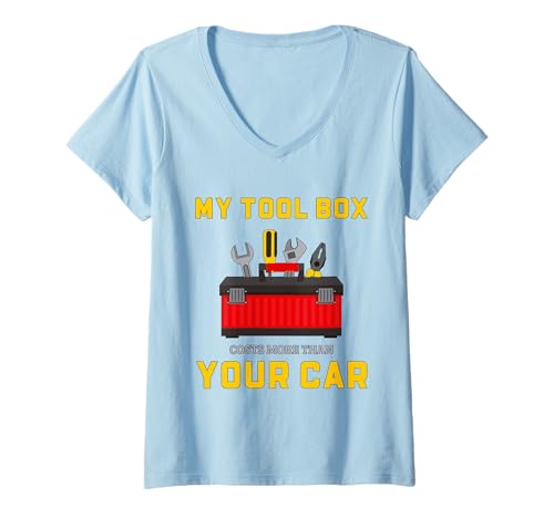 Damen Der Automechaniker-Werkzeugkasten kostet mehr als Ihr Auto. Lustig T-Shirt mit V-Ausschnitt von Funny Car Mechanic Gifts Shirt