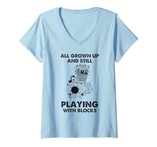 Damen Lustige Automechaniker – erwachsen und immer noch mit Blöcken spielen T-Shirt mit V-Ausschnitt von Funny Car Mechanic Gifts Shirt