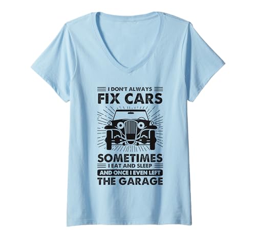 Damen Lustiges Auto-Mechaniker-Design, Automobil-Mechaniker-Garage T-Shirt mit V-Ausschnitt von Funny Car Mechanic Gifts Shirt