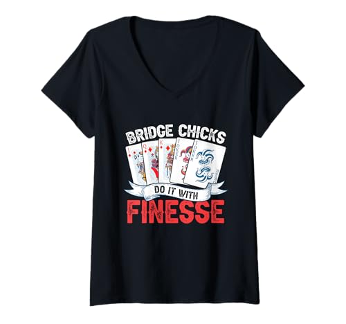Damen Bridge Chicks Machen es mit Finesse T-Shirt mit V-Ausschnitt Damen Bridge Chicks Machen es mit Finesse T-Shirt mit V-Ausschnitt von Funny Card Player Bridge Partner Humor