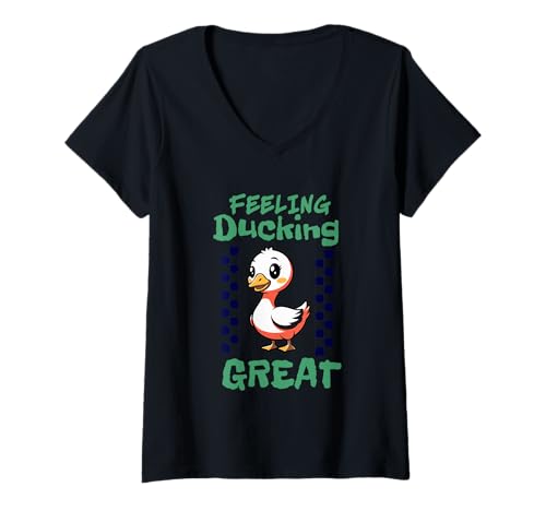 Damen Feeling Ducking, tolles Entenmotiv mit Cartoon-Motiv T-Shirt mit V-Ausschnitt Damen Feeling Ducking, tolles Entenmotiv mit Cartoon-Motiv T-Shirt mit V-Ausschnitt von Funny Cartoon Duck Positive Vibes