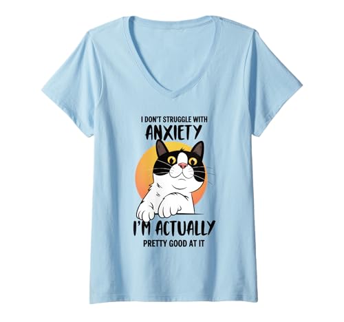 Damen Lustiges Katzen-Shirt mit der Aufschrift I Don't Struggle I Excel at It T-Shirt mit V-Ausschnitt Damen Lustiges Katzen-Shirt mit der Aufschrift I Don't Struggle I Excel at It T-Shirt mit V-Ausschnitt von Funny Cat Anxiety Mental Health Humor Apparel