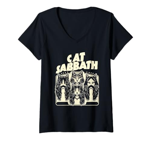 Damen Cat Sabbath Lustige Katze T-Shirt mit V-Ausschnitt Damen Cat Sabbath Lustige Katze T-Shirt mit V-Ausschnitt von Funny Cat Band Shirts