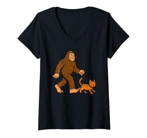 Damen Funny Cat Bigfoot Sasquatch T-Shirt mit V-Ausschnitt Damen Funny Cat Bigfoot Sasquatch T-Shirt mit V-Ausschnitt von Funny Cat Bigfoot Apparel