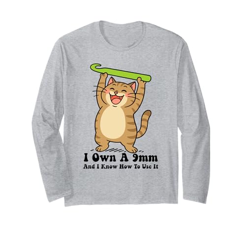 Lustige Katze häkeln für Damen Herren 9 mm Häkeln Langarmshirt von Funny Cat Crochet Knitting