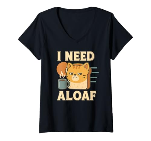 Damen Ich Brauche EIN Brot - Katzenkaffee T-Shirt mit V-Ausschnitt Damen Ich Brauche EIN Brot - Katzenkaffee T-Shirt mit V-Ausschnitt von Funny Cat Design Co.