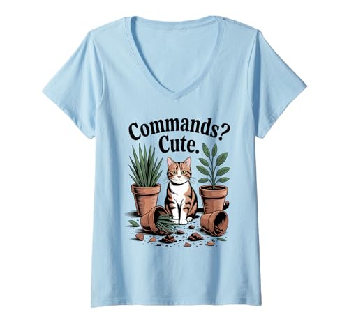 Damen Commands Katzenliebhaber, Katzenliebhaber, Pflanze, Kätzchen, lustige Katze T-Shirt mit V-Ausschnitt Damen Commands Katzenliebhaber, Katzenliebhaber, Pflanze, Kätzchen, lustige Katze T-Shirt mit V-Ausschnitt von Funny Cat Designs For Men & Women
