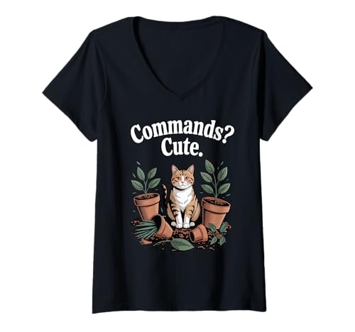 Damen Commands Katzenliebhaber, Katzenliebhaber, Pflanze, Kätzchen, lustige Katze T-Shirt mit V-Ausschnitt Damen Commands Katzenliebhaber, Katzenliebhaber, Pflanze, Kätzchen, lustige Katze T-Shirt mit V-Ausschnitt von Funny Cat Designs For Men & Women
